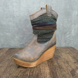 Botas de cuña BedStu Bruges plataforma 8,5 azul rojo tela multirrenunciada cuero madera - Imagen 1 de 13