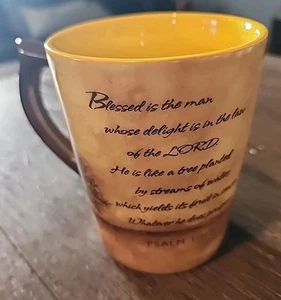 Christian Coffee Cup Mug Bible Psalms 1:1-3 Dayspring 80673 Blessed yellow ☕️ - Picture 1 of 6