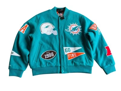 Chaqueta Universitaria Miami Dolphins Chalk Line Banderín Nueva con Etiquetas Foto 1 de 4