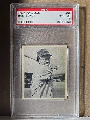 1948 Bowman #32 Bill Rigney PSA 8 NM-MT NY Giants 4553 - Image 1 of 2