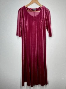 Chadwicks Maroon Velvet Midi Shift Dress Womens Large Scoop Relaxed Boho EUC - Picture 1 of 8