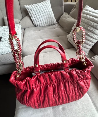 CHRISTIAN DIOR GAUFRE LAMBSKIN CANNAGE DELICES RED LEATHER TOTE PERFECT NICE - Image 1 of 4