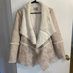 Forever 21 Tan Fur Lined Open Faced Suede Moto Jacket Womens Size XS - Picture 1 of 6