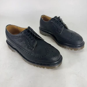 VTG 1990s Dr Martens 3989 Black Wingtip Shoes Brogue Made England Mens 8 Women 9 - Picture 1 of 6