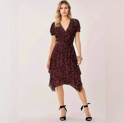 Vestido Diane Von Furstenberg Katherine médio borgonha envoltório assimétrico chita - Imagem 1 de 4