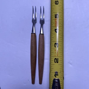 Lot 2 MCM Vtg Cocktail Forks Wood Handle 18/8 Stainless Japan - Picture 1 of 3