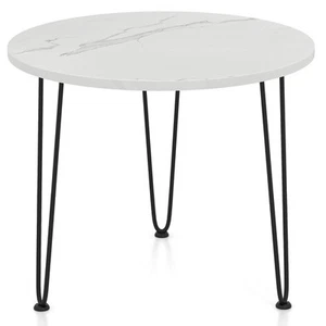 Round Coffee Table w/ Thickened Tabletop & Metal Tripod Legs Faux Marble - Picture 1 of 9