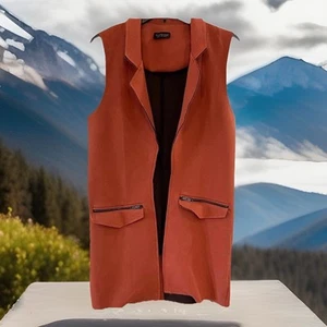 TopShop Women’s Burnt Orange Sleeveless Vest Size 2 Pockets With Zippers Stretch - Picture 1 of 10