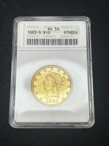 SASA 1883-S Gold Liberty Eagle $10 Anacs OH AU50 - Picture 1 of 7