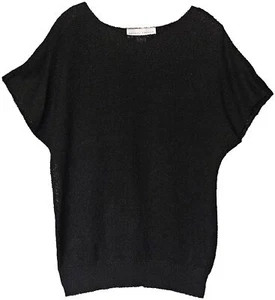 Brenda French HAND LOOMED Dolman Short Sleeve Rayon Knit Top Sz (3) XL BLACK - Picture 1 of 3