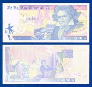 De La Rue Giori Varinota Beethoven Color Trial #8 - Specimen Test Note Unc - Picture 1 of 1