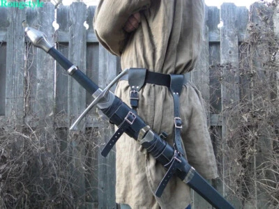 Cosplay medieval retrô couro ecológico bainha espada dupla bainha guerreiro - Imagem 1 de 4