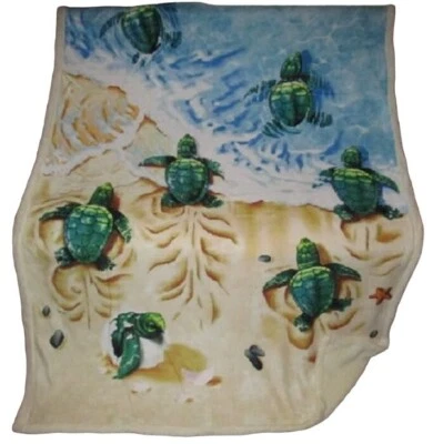 Nuevo Bebé Tortugas Marinas en la Playa Vellón Sherpa Regalo Manta Verde Honu Foto 1 de 4