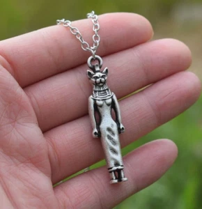 Bastet Cat Deity Silver Ancient Egyptian Occult Pagan Pendant Jewelry - Picture 1 of 4