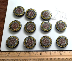 11 Large Buttons 1.25" Gold, Brass Amber decorative Sun Flower Enamel Inlay SM - Imagen 1 de 2