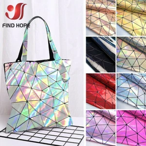 Holographic Geometric Iridescent Pu Leather Fabric Bag Clothe DIY Material - Picture 1 of 16