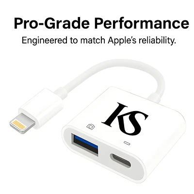 KS 8-Pin auf USB 3 Kamera OTG Adapter für Apple iPhone & iPad Pro | MIDI & SSD - Bild 1 von 4