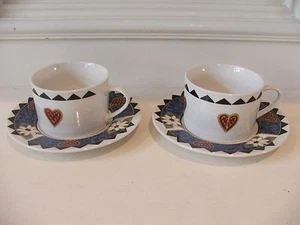2 Cup & Saucer Sets Tabletops Unlimited Barnyard Blues Karen Comerford - Picture 1 of 4