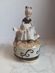 Vintage Ceramic Spinning Music Box, Girl On Log, Kitsch Decor, Ornament, Cute - Picture 1 of 5