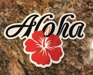 Pegatina de hibisco Aloha - flor roja tropical hawaiana surf olas playa isla - Imagen 1 de 2