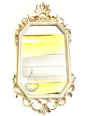 Mid Century Syroco French Provincial Mirror White and Gold Frame Fancy 31" 1963 Cover