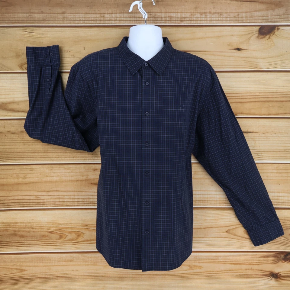 Camisa de vestir Calvin Klein para hombre talla XL azul oscuro a cuadros mezcla de algodón cuello en punta Foto 1 de 4