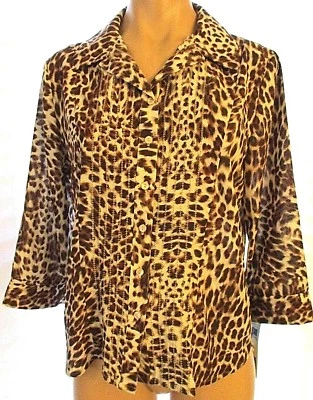 Nueva blusa Covington Petite Medium PM estampado animal manga 3/4 botones Foto 1 de 3