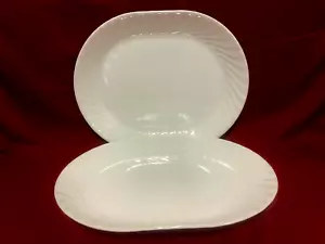 Corelle Enhancements Set Of 2 White Swirl Oval Serving Platters 12 1/4" x 9 3/4" - Picture 1 of 2