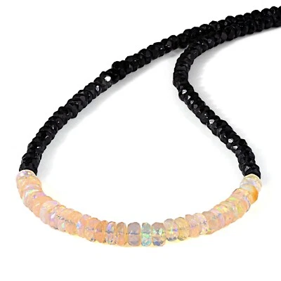 Collana Di Perle In Gemma Spinello Nero E Fuoco Naturale Etiope Fatta A Mano 18" - Immagine 1 di 4