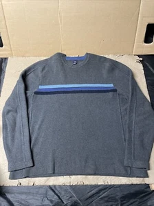 GAP Sweater Mens XL Gray blue Striped Heavy Cotton Knit Crewneck Pullover Y2K - Picture 1 of 10