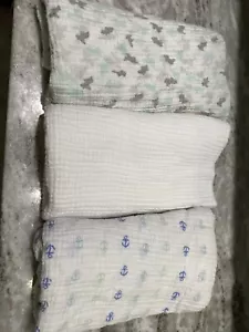 3 Baby Aden + Anais Anchors Blue White Swaddle Blanket Nautical Super Soft - Picture 1 of 4