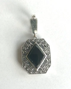 Anhänger mit Onyx Rautenform und Markasiten Clip-Verschluss Silber 925 (2819) - Bild 1 von 5