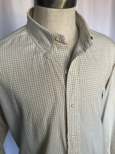 POLO Ralph Lauren Men Cotton Poplin Shirt Yellow/Blue Tattersall, XL - Picture 1 of 8