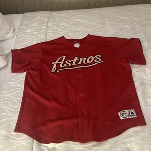 Vintage Majestic MLB Houston Astros Red Button Up Jersey 2XL - Picture 1 of 22
