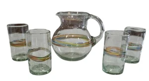 Jarra de vidrio artístico soplada a mano con 4 vasos jarra de agua burbujas - Imagen 1 de 12