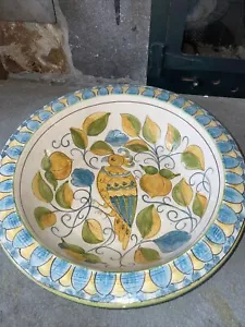 RARE pottery Barn 17.25” Heavy Hand Painted Bowl By Chiara Bird Of Paradise MINT - Picture 1 of 6