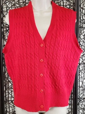 Винтажный LEVI STRAUSS компании 1970-х женщин на пуговицах свитер жилет sz. L красный V шеи - Изображение 1 из 4