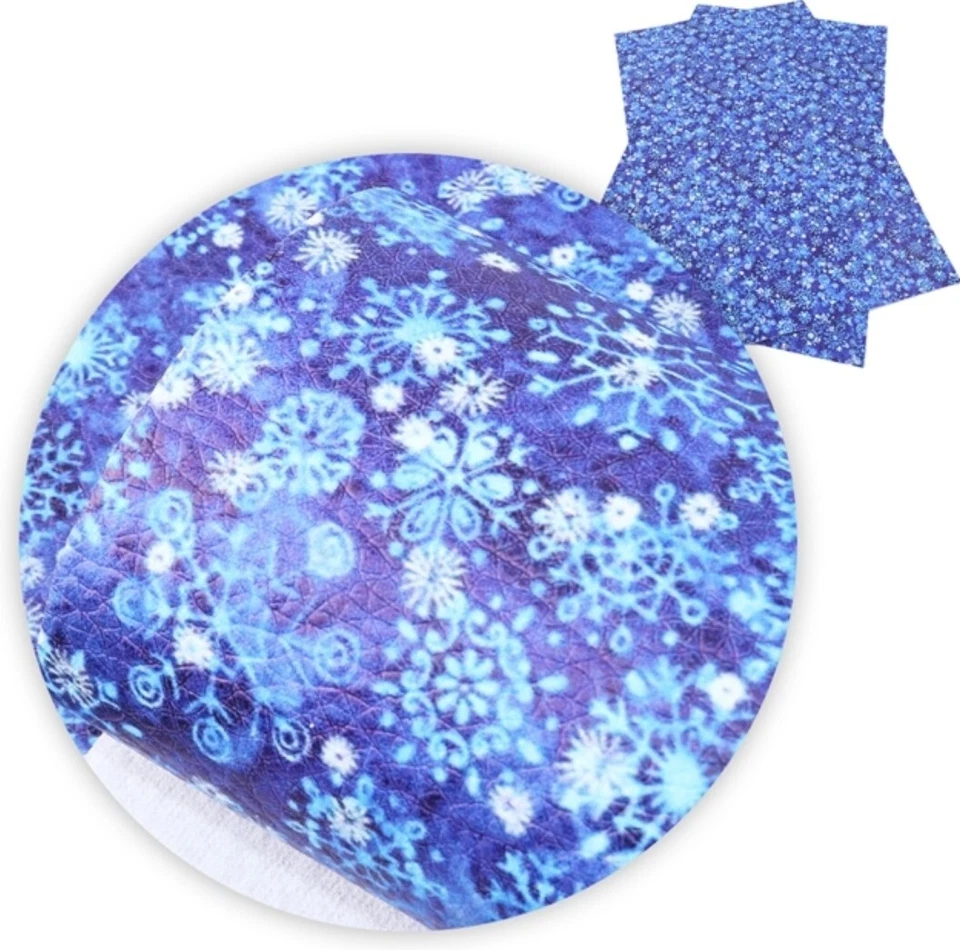 Christmas FAUX LEATHER SHEET 8.75 x 12" PRINTED 1074787 Snowflake LITCHI TEXTURE - Image 1 of 1