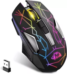 Mouse da gioco wireless ricaricabile RGB sensore ottico PC mouse per Windows 7/8/10 - Foto 1 di 14