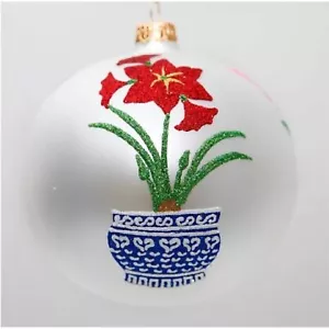 Amaryllis Flowers Floral Ball Polish Glass Christmas Ornament by Thomas Glenn - Picture 1 of 4