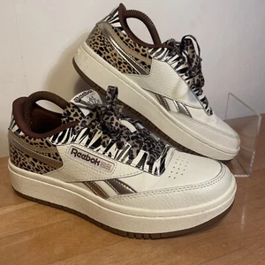 Reebok Club C Doble Venganza Estampado Leopardo Marrón Crema Mujer Talla Uk 3 Suela de Goma - Imagen 1 de 13