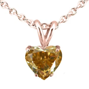 Collar Colgante Solitario Diamante Corazón Marrón Tratado Oro Rosa 14K 1,13 Quilates - Imagen 1 de 5