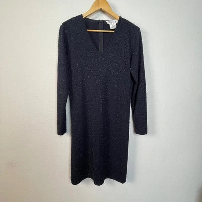 Vestido Vaina Badgley Mischka Studio Azul Cuentas Cuello en V Manga Larga Talla S Foto 1 de 4