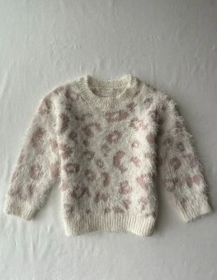 Suéter Jessica Simpson Rosa y Crema Difuso Estampado de Pestañas Leopardo Talla 24M Niño Pequeño Foto 1 de 4