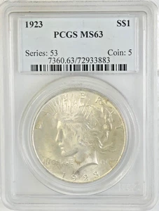 1923 Peace Silver Dollar MS63 PCGS - Picture 1 of 2