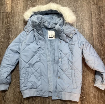 Abercrombie Fitch Kids Winter Hooded Jacket Parka Coat Size 15/16 Faux Fur Blue - Image 1 of 4