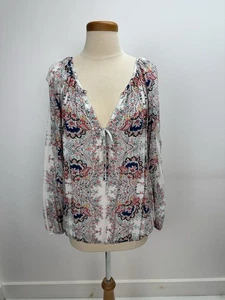 Ella Moss Women's top Size Large Multi Color Print Low V Neck Long Sleeves USA - Picture 1 of 4