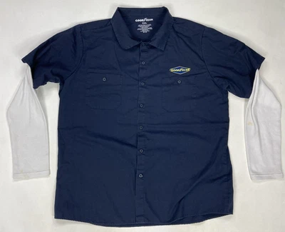 Camisa Goodyear Botón Hombre XXL Azul Marino Manga Larga Ropa de Trabajo Foto 1 de 4