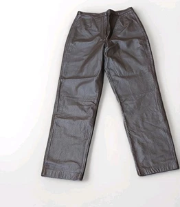 Pantalones de cuero marrón genuino Mixit para mujer 12 tiro alto motociclista vintage años 90 Y2K  - Imagen 1 de 5