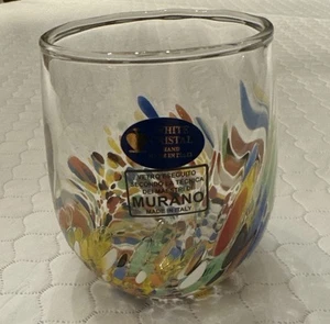 2 Confetti Multicolor Hand Blown Stemless Weighted Wine Glass 4" Nice Confetti - Picture 1 of 3